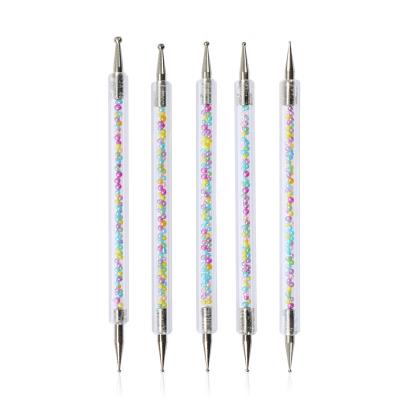 China 2021 Nail Art Tool Professional Double Sides Handle Point Stainless Drill Pen Diamond Nail Art Tool for sale