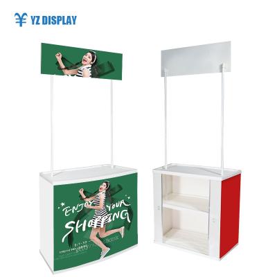 China Supermarkt Trade Show Fold Table Pop Up Display Portable Counter Block Promotional Desk for sale