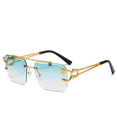 China Fashion Sunglasses 2023 new double beam cut square rimless glasses sunglasses male European and American fashion leopard trend sunglasses female for sale