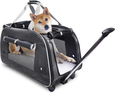 China Popular Custom Foldable Water Resistant Logo 4 Wheels Carrier Pet Trolley Travel Bag With Detachable Wheels For Pet for sale