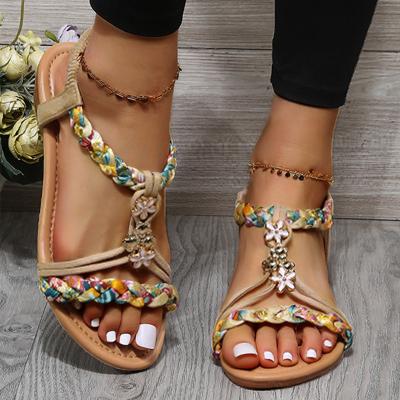 China High Quality Elegant Massage Boho Summer Beach Flower Braided Ankle Sandals Women 2022 for sale