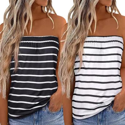 China Sustainable Hot Sale Stylish Summer Casual Plain Sleeveless Off Shoulder Striped Sexy Women Tube Tank Tops for sale