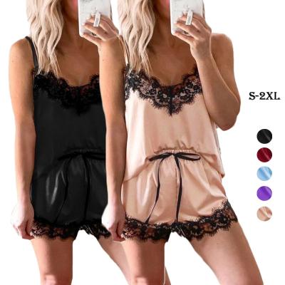 China Wholesale QUICK DRY Lounge Wear Sexy Women's Lace Sleepwear Women Silk Pajamas Lingerie Two Piece Sets for sale