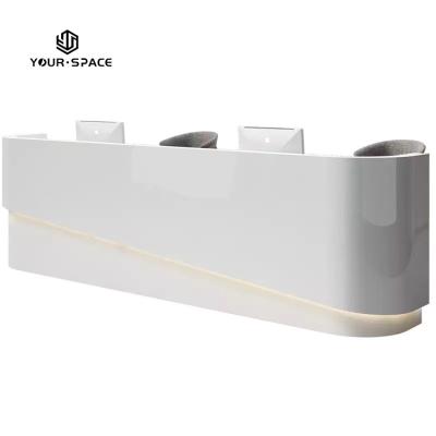 China Modern Special Shaped Wooden Custom White Painting Reception Desk Cashier Desk Company Hotel Reception Office Furniture for sale