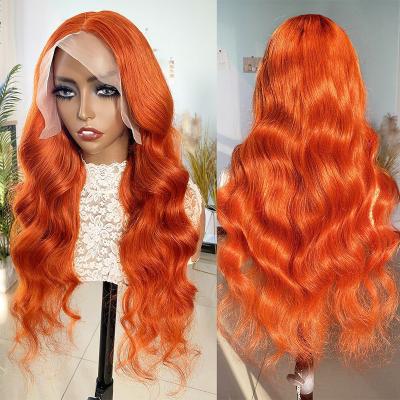 China Wholesale Body Wave Virgin Hair Colored Lace Wig Body Frontal Wigs Hair Straight Wave Burnt Lace Front Orange Ginger HD Wigs for sale