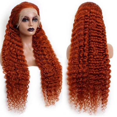 China Ginger Colored Deep Curly Human Hair Body Wave Eulisi Human Hair Lace Front Wigs Cheap Peruvian Lace Front Cuticle Aligned Virgin Hair HD for sale