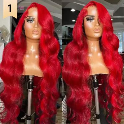 China Hot Sale Water Wave Body Wave Glueless Lace Front Human Hair Wigs For Women 100% HD Lace Closure Red Color Glueless Hair Wig for sale