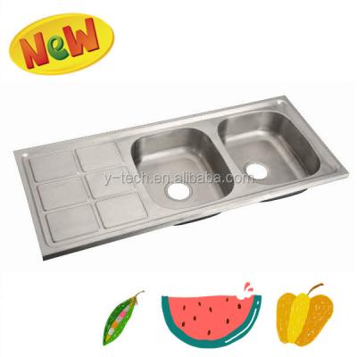 China Without Faucet Stainless Steel Bowls Foshan Kitchen Sink Double Bowl Kitchen Sink With Drainer YK1250G for sale