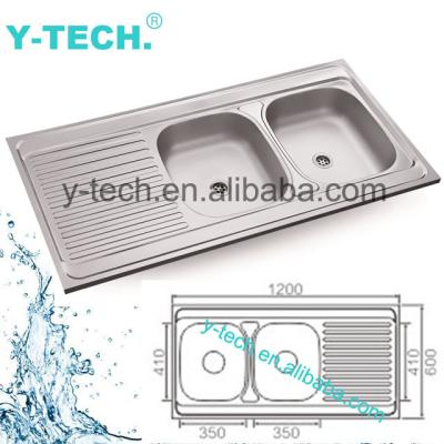 China Without Faucet YK-1260 Kitchen Inox Sink Kitchen Stainless Steel Sink Manufacturer Brushed Double Bowl Kitchen Sink for sale