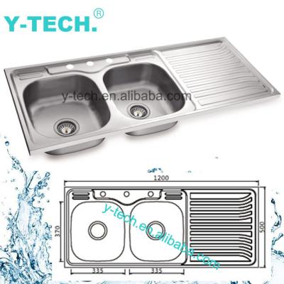 China Without Faucet YK-X120L Double Bowl Kitchen Sink Farmhouse Stainless Steel Kitchen Sink for sale