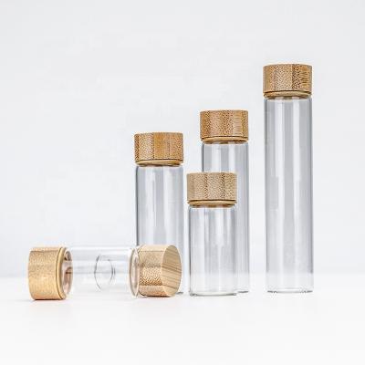 China Pharmaceutical Spot Selling 5ml 10ml 15ml Clear Amber Tubular Glass Vials With Bamboo Screw Caps for sale