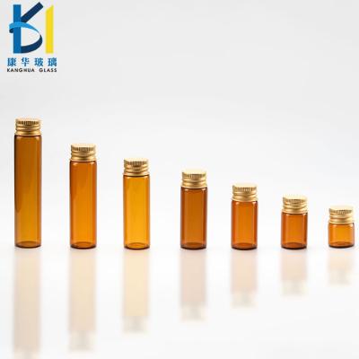 China Recyclable 10ml Amber Tubular Glass Vials With Screw Lids Essential Oil Bottle for sale