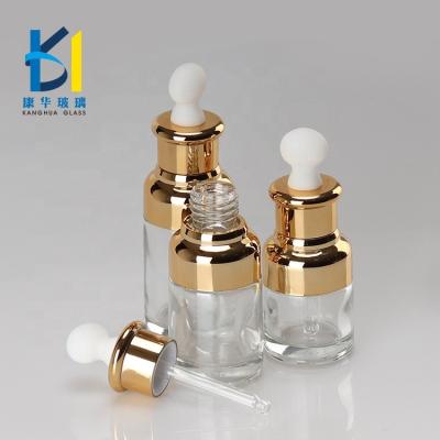 China 20ml 30ml 40ml Recyclable Luxury Cosmetic Glass Dropper Bottle With Gold Silver Dropper Lid For Essential Oil Serum for sale