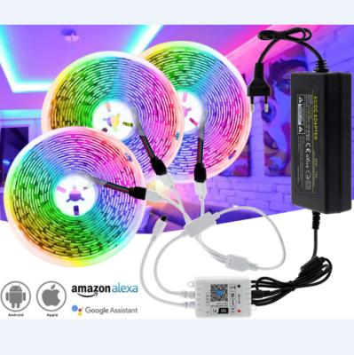 China Hotel 12v Smart WiFi Control RGB IP65 5050 LED Strip Light with Alexa Amazon Google Home Led Strip Lights for sale