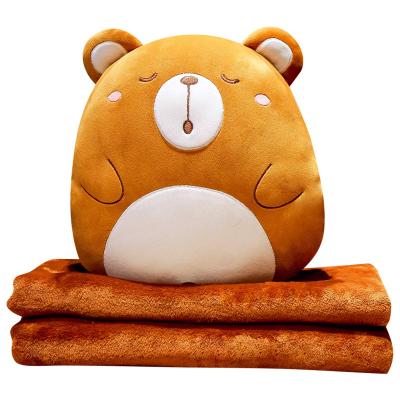 China Promotion Custom Cute Sloth Throw Soft Orange 3 in 1 Plush Toy Animal Bear Plush Pillow Soft Orange Blankets or Gifts for Kids Gift Cartoon Image for sale