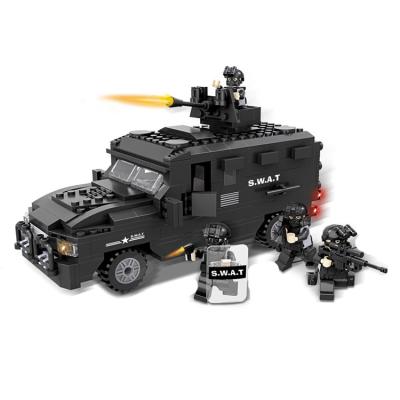 China Construction Toy 3d Puzzle Plastic Self Assemble Police Commando Military Vehicles Set Building Block Toy for sale