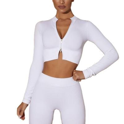 China Sustainable Top Sports Front Zipper Design Yoga Long Sleeve Top Women's Seamless Fitness Activewear Yoga Top for sale