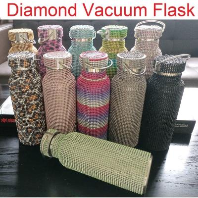 China Luxury Custom Crystal Diamond Vacuum Flask Christmas Gift for Girl Women Rhinestone Mug with Bling DIY Glass Crystal Water Bottles for sale