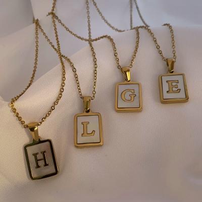 China CLASSIC White A-Z Initial Necklace For Women Gold Stainless Steel Letter Shell Alphabet Pendant Necklace 18K Rectangle for sale