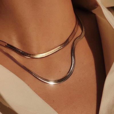 China CLASSIC Tasty 18K Gold Plating Stainless Steel Choker Necklaces For Women Stacking Medallion Snake Link Chain Handmade Necklace Jewelry for sale