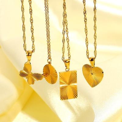 China New CLASSIC Twist Chain Sunlight Coin Necklace 18K Gold Plated Stainless Steel Butterfly Rectangular Heart Pendant Necklace for sale