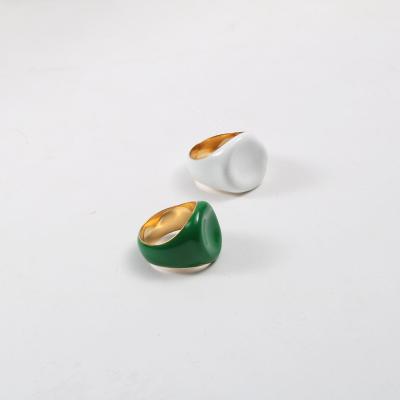 China High End Fashion 18K PVD Gold Plated Green White Enamel Rings Stainless Steel Jewelry Women Gift Fashion for sale