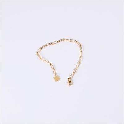 China Punk Entryway Pin Link Chain Bracelet Charm Bracelet 18K Paper Gold Plated Stainless Steel Bracelet for sale