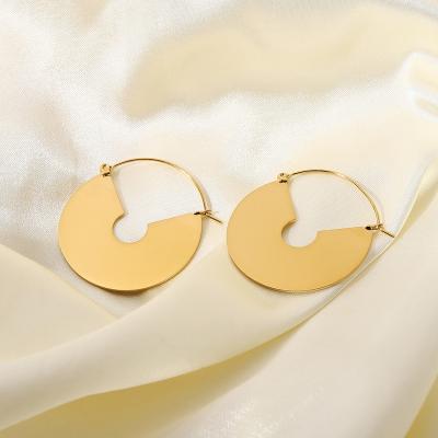 China Fashion INS Jewelry Mirror Texture Circle Geometric Moon Titanium Steel Custom Helix Shaped Gold Plated Circle Earrings For Women for sale