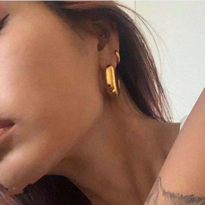 China Fashion 18k PVD Gold Plated Stainless Steel Hoop Earring Thick Hoop Earrings for sale