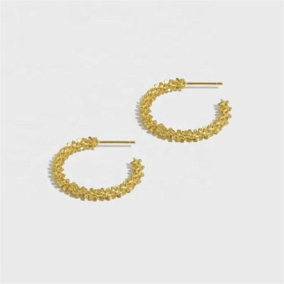 China Fashion 18K Gold Plated Sterling Silver Shiny Floral cc Circle Earring 925 Fashion Jewelry 26.7mm Hoop Earrings For Women for sale