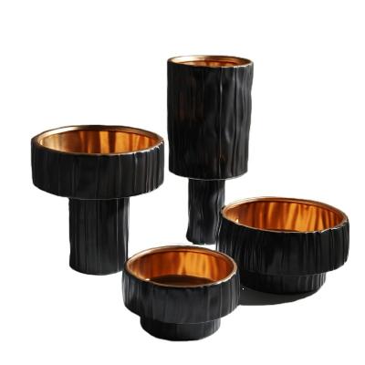 China Modern Luxury 4-Piece Set Black Gold Ceramic Crafts Ornaments Ceramic Vases Sets For Home Office Decoration for sale