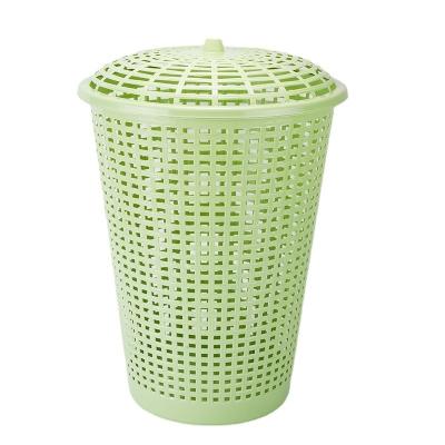 China Round Bathroom Cavity Clothes Storage Basket Plastic Laundry Hamper With Sundries Lid for sale