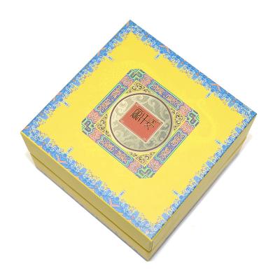 China Small Square Recycled Cheap Yellow Lid Cardboard Materials Luxury Face And Base Essential Oil Cream Skin Care Serum Perfume Packaging Box Gift Box for sale