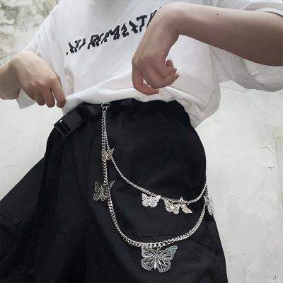 China ALLOY hip hop style belt jeans double layer chain cavity butterfly pants chains punk unisex waist chain for sale