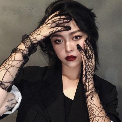 China Medium Wear Halloween Spider Web Black Hand French Gothic Sexy Gloves Lace Up Cloth Embroidery Jewelry for sale