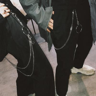 China Hip Hop Streetwear Drawstring Hip Hop Metal Pants Lattice Hanging Chain Long Key Chain Punk Multilayer Ring Chains for sale