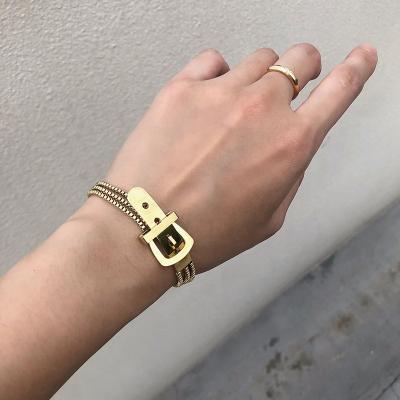 China Trendy Torque Adjustable Patterns Titanium Multilayer Chain Belt Buckle Bracelet Gift for sale