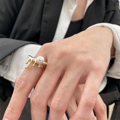 China FASHIONABLE Statement Rings Irregular Lava Rock Geometric Water Drop Pearl Rings For Women Minimalist Open Ring Resizable 2021 Jewelry for sale