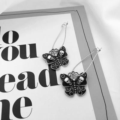 China TRENDY Gothic Skull Butterfly Earrings Dangling And Dropping Dangle Earrings For Women Halloween Punk Jewelry for sale