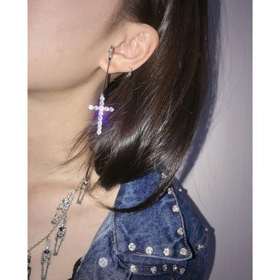 China New Design Fashion Trendy Crystal Rhinestone Statement Pin Cross Dangle Earrings For Girls for sale