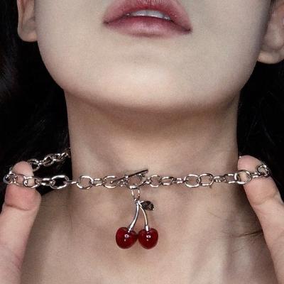 China FASHIONABLE Punk Punk Sweet Pendant Women Girls Cherry Necklaces Gothic Choker For Party Gifts Stainless Steel Chain Necklace for sale