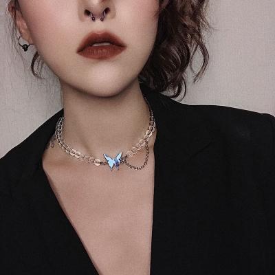 China 2020 Fashion Simple Design Cute Mirror Polished Butterfly Stainless Steel Pendant Necklace Transparent Pearl Clavicle Acrylic Scarf for sale