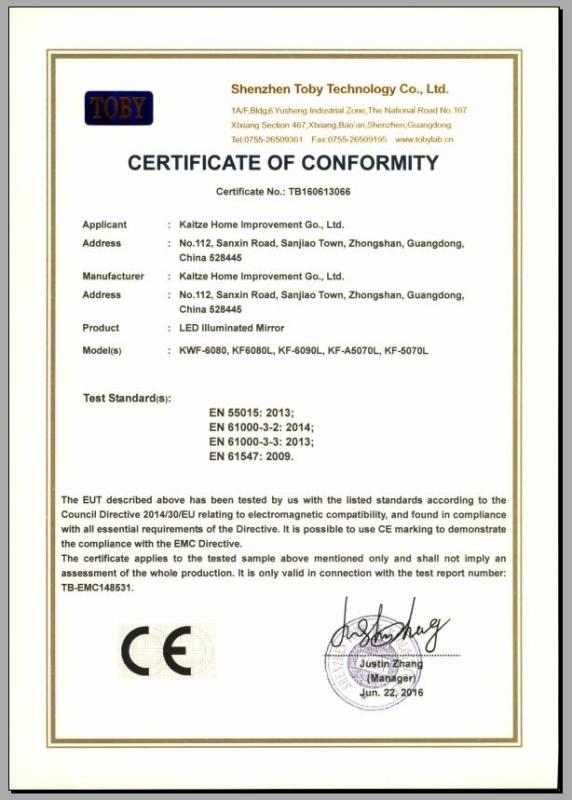 CE - Zhongshan Kaitze Home Improvement Co., Ltd.