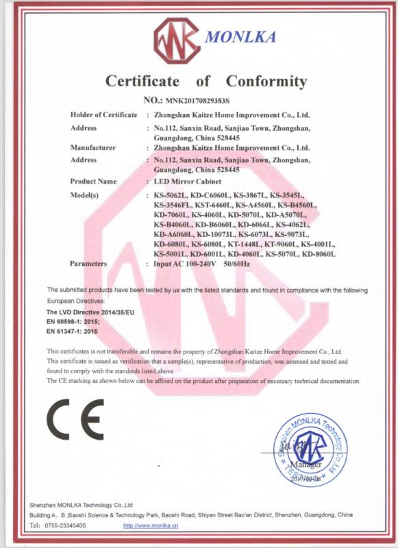 CE - Zhongshan Kaitze Home Improvement Co., Ltd.