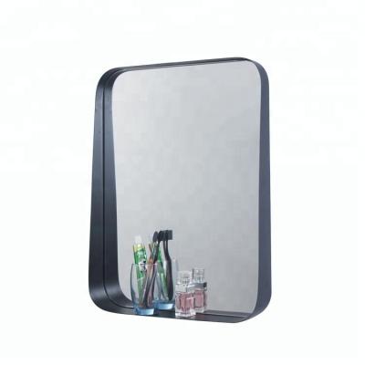 China Eco - Friendly Black Round Corner Bathroom Frame Mirror With Shelf for sale