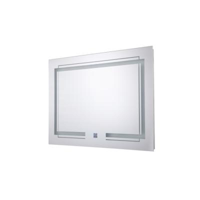 China Illuminated bathroom mirror with LED, clock and touch button LED mirror for bathroom for sale