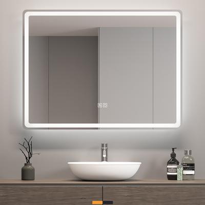 China Hotel Mirror LED Lighted Luxury Wall Mounted Vanity Smart Bathroom Mirror With Date/Time/Temperature LED Mirror For Bathroom for sale