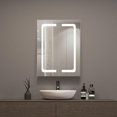 China Modern Stainless Steel Double Door Wall Mounted Home Bathroom Led Smart Medicine Cabinet Mirror Cabinet for sale