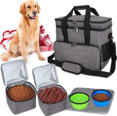 China Low Price Breathable Dog Walking Bag Weekend Outdoor Tote Organizer Dog Food Travel Bag With Folding Bowls for sale