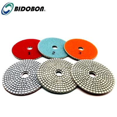 China High Quality 4inch Diamond 3 Stage Shiny Polishing Flexible Wet Polishing Pads For Quartz for sale